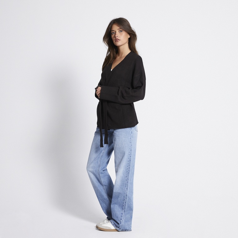 Tie waist knit cardigan "Colette" Brown